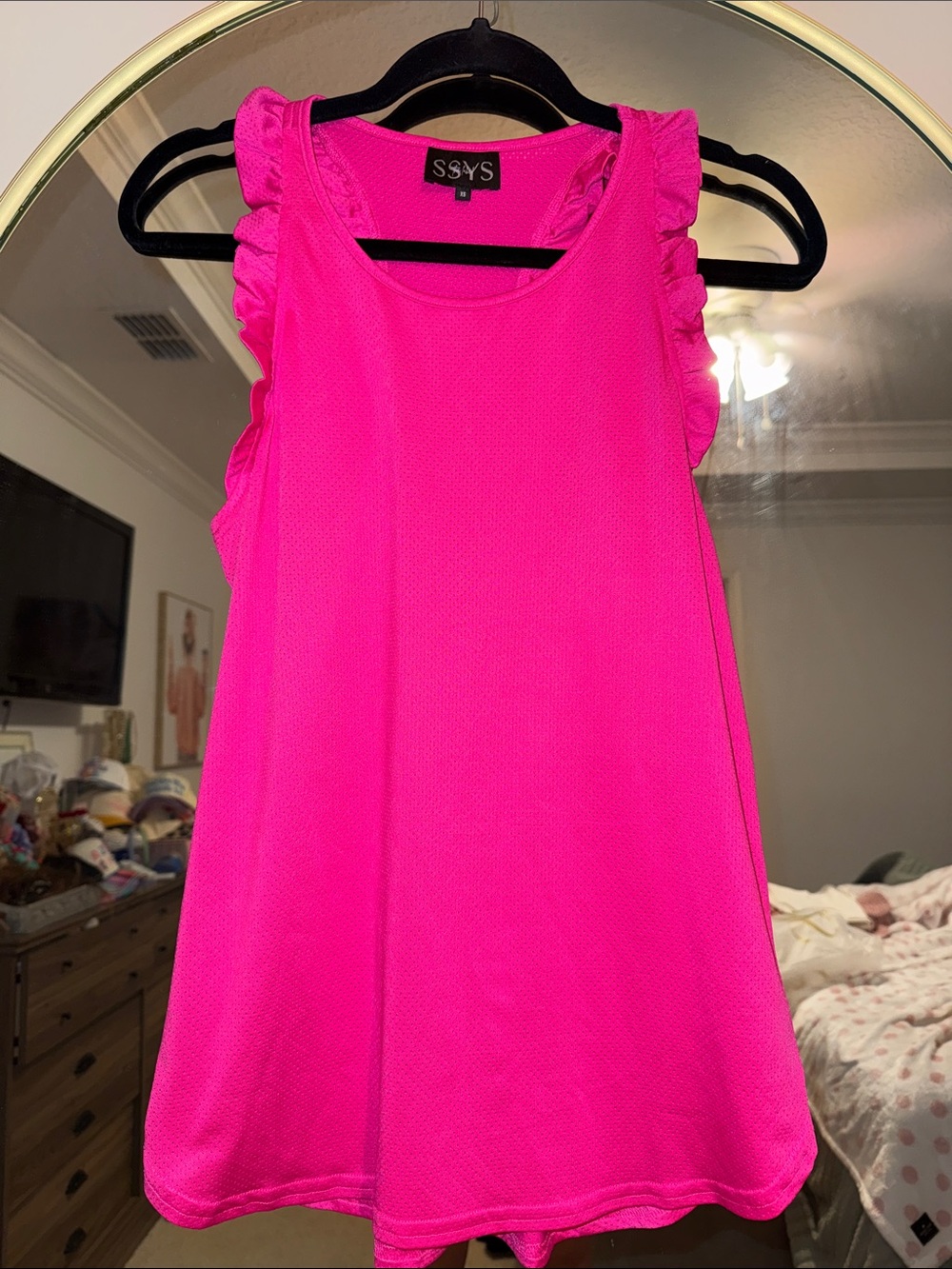 SSYS Hot Pink Ruffle Racerback Active Tank Top - Picture 3 of 6